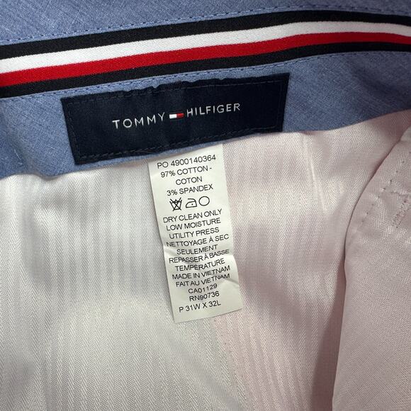 Tommy Hilfiger Mens TH Flex Modern Fit Stretch Chambray Suit Pants Pink 34x30 - Picture 6 of 6